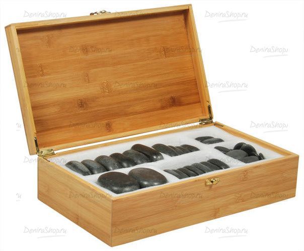 набор массажных камней из базальта в коробке из бамбука med-mos (36 шт.) нк-1б купить в Denirashop.ru