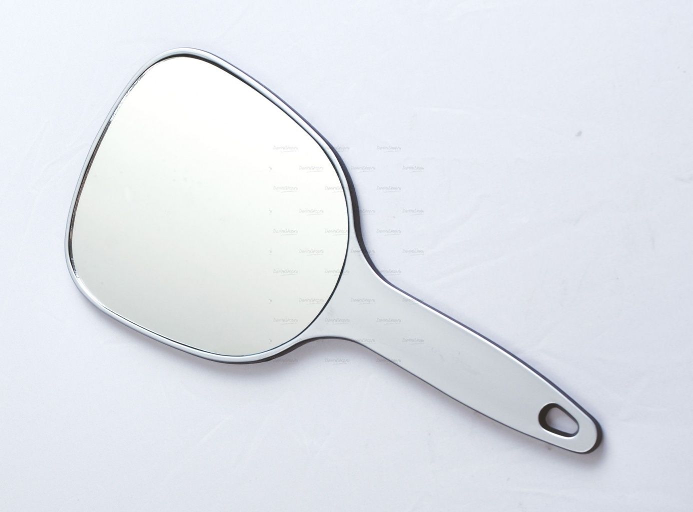 зеркало косметическое dewal, пластик, серебристое, с ручкой 12х15 см фотографии в магазине Denirashop.ru
