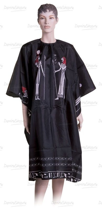 пеньюар для стрижки dewal "египет"нейлон, черный, с прорезями для рук 124х146см, на крючках фотографии в магазине Denirashop.ru