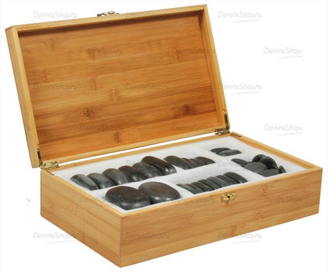 набор массажных камней med-mos из базальта в коробке из бамбука (45 шт.) нк-2б купить в Denirashop.ru