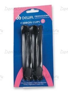 зажим для волос dewal черный, карбоновый, 9 см, 4 шт/уп фотографии в магазине Denirashop.ru